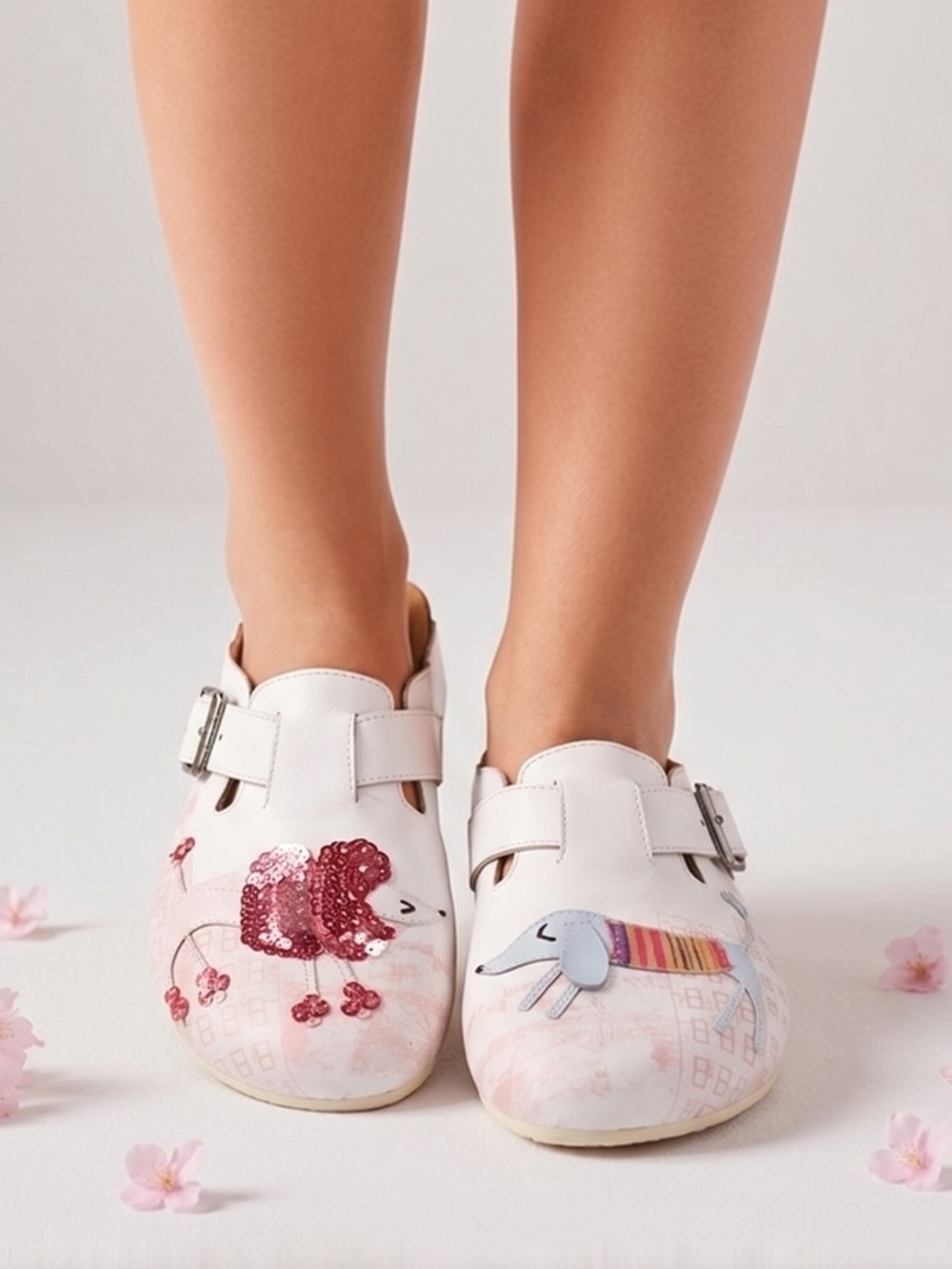 ZoConcept White Clogs With  a sequin poodle and a dog illustration Size 6.5